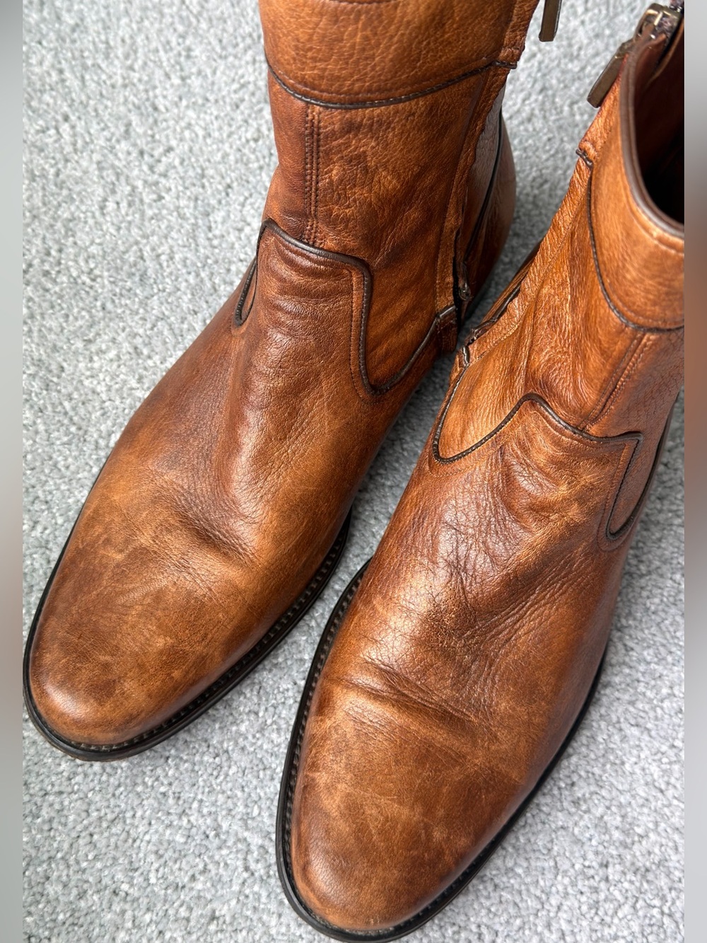 Franco Cuadra Men's Brown Leather Zip Western Boots